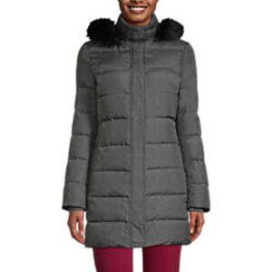 Lands' End Women's NWT 600 Down Winter Long Coat with Hood in Dark Stone Grey